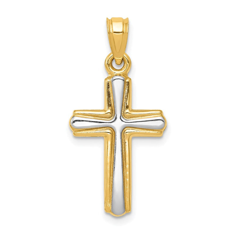 14K Gelb & Rhodium mit Rhodium Kreuz Anhänger