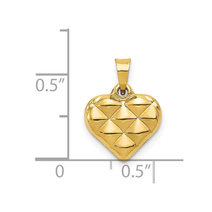 14K Gelbgold Poliert und Strukturiert 3-d Herz Anhänger