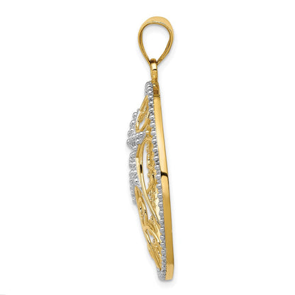 14 Karat Gelb- und Rhodiumgold Ovaler Stern-Anhänger mit Rhodium