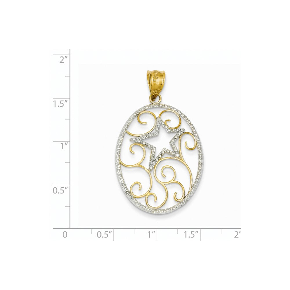 14 Karat Gelb- und Rhodiumgold Ovaler Stern-Anhänger mit Rhodium