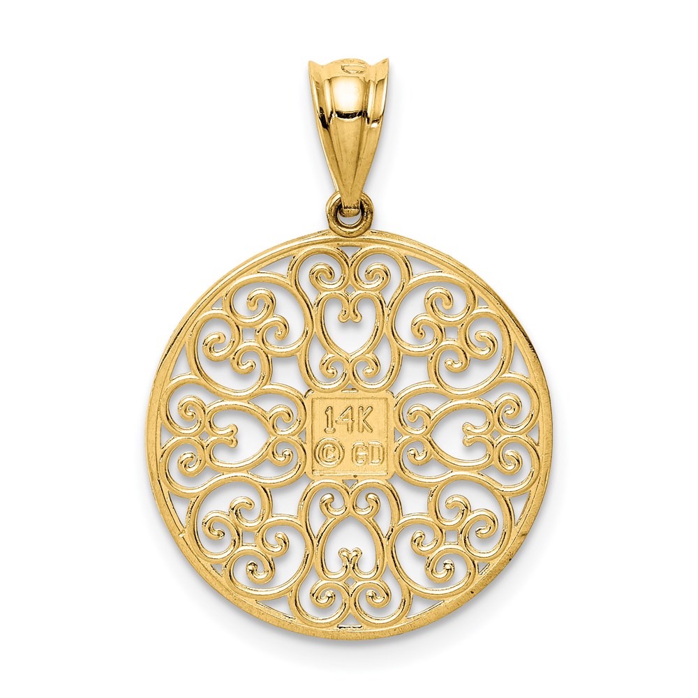14K Gelbgold Charm mit Fantasie-Filigran und Diamantschliff