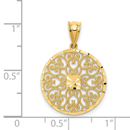 14K Gelbgold Charm mit Fantasie-Filigran und Diamantschliff