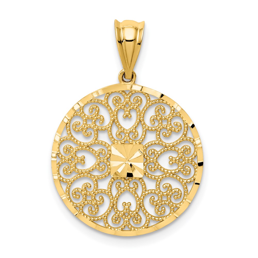 14K Gelbgold Charm mit Fantasie-Filigran und Diamantschliff