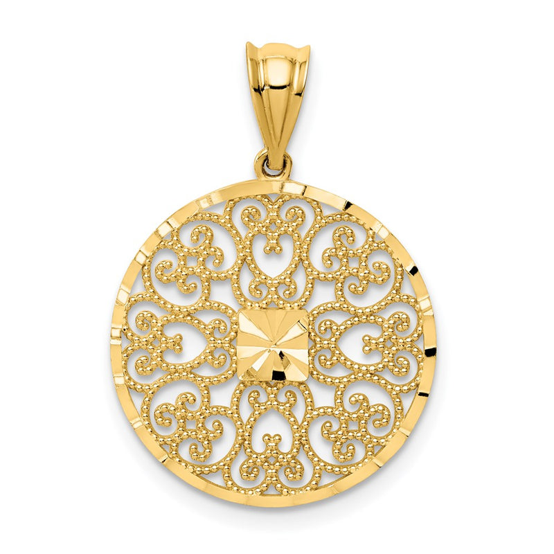 14K Gelbgold Charm mit Fantasie-Filigran und Diamantschliff