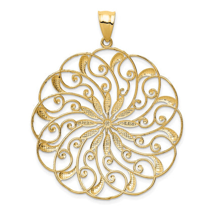 14K Gelb- und Rhodiumgold sowie Weißrhodium Meridian-Wirbel-Anhänger