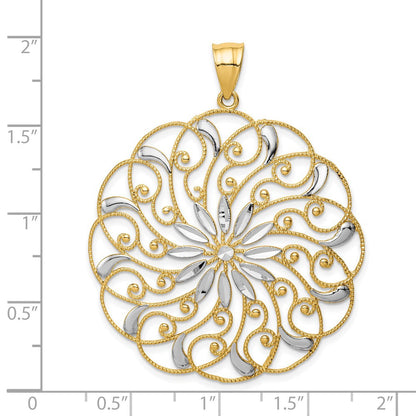 14K Gelb- und Rhodiumgold sowie Weißrhodium Meridian-Wirbel-Anhänger