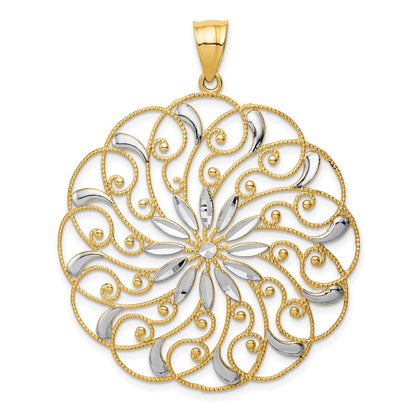14K Gelb- und Rhodiumgold sowie Weißrhodium Meridian-Wirbel-Anhänger