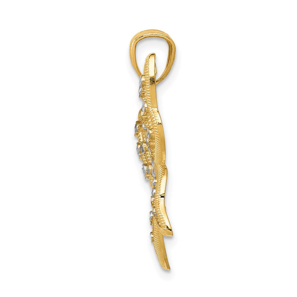 14K Gelb- und Rhodiumgold sowie Rhodium diamantgeschliffener Schmetterlings-Anhänger