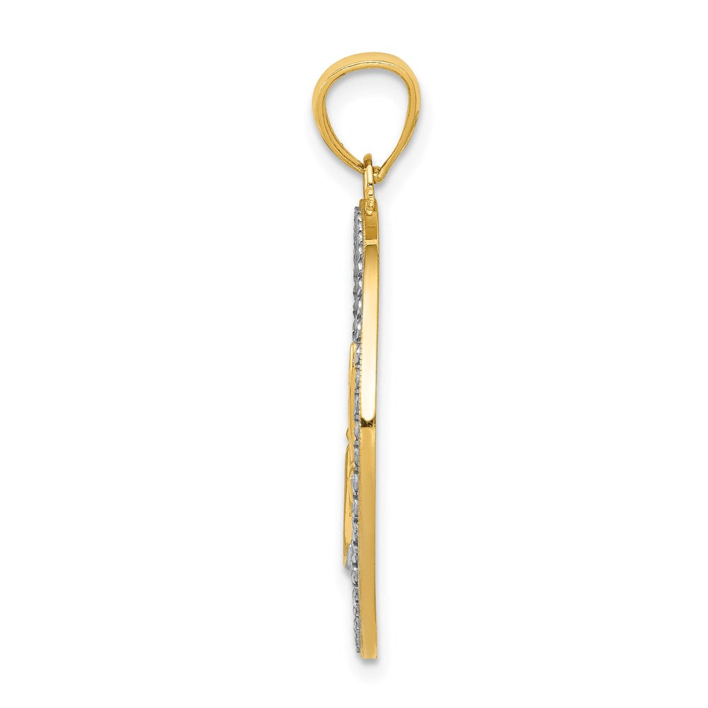 14K Gelbgold und Rhodium, Rhodium diamantiertes Libellen-Kreis-Anhänger