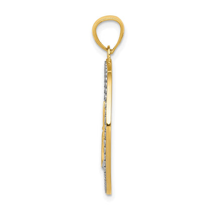 14K Gelbgold und Rhodium, Rhodium diamantiertes Libellen-Kreis-Anhänger
