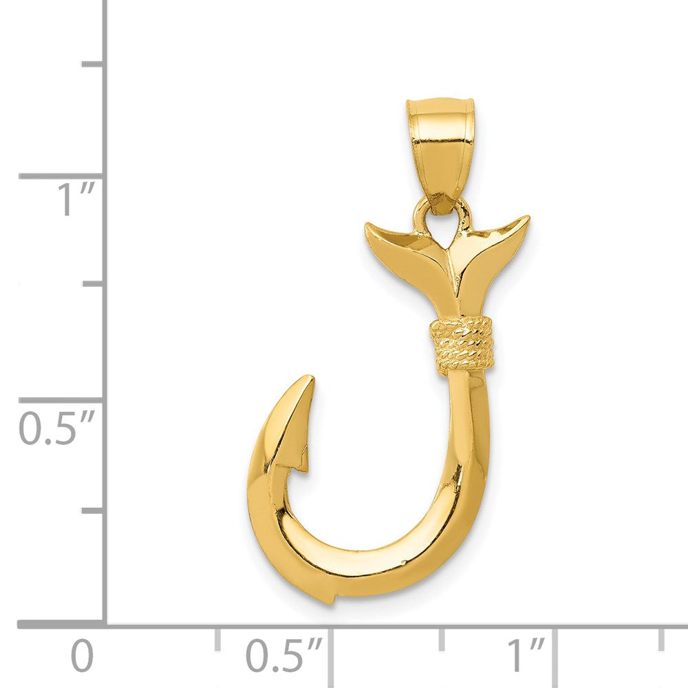 14 Karat Gelbgold Wal-Schwanz-Anhänger mit Haken, 3D