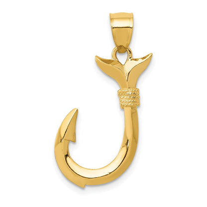 14 Karat Gelbgold Wal-Schwanz-Anhänger mit Haken, 3D