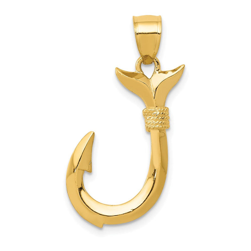 14 Karat Gelbgold Wal-Schwanz-Anhänger mit Haken, 3D