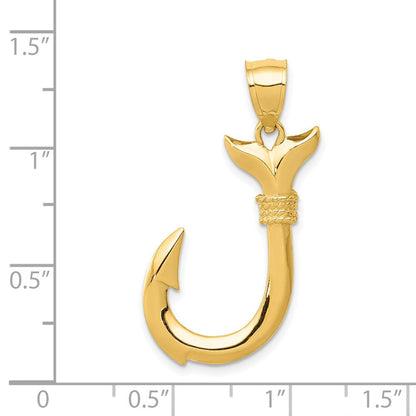 14K Gelbgold 3D-Wal-Flossen-Anhänger mit Haken
