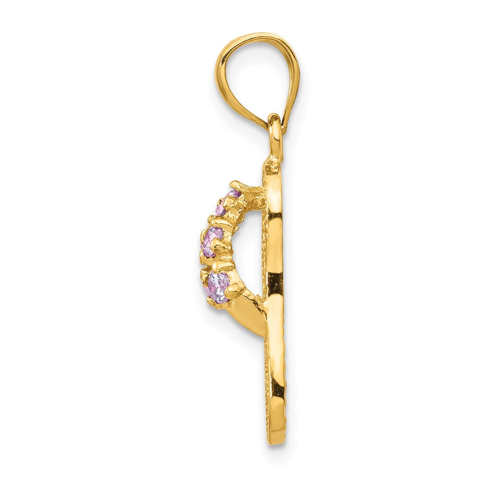 14K Gelbgold 3D Februar/Zirkonia-Geburtsstein-Flip-Flop-Anhänger
