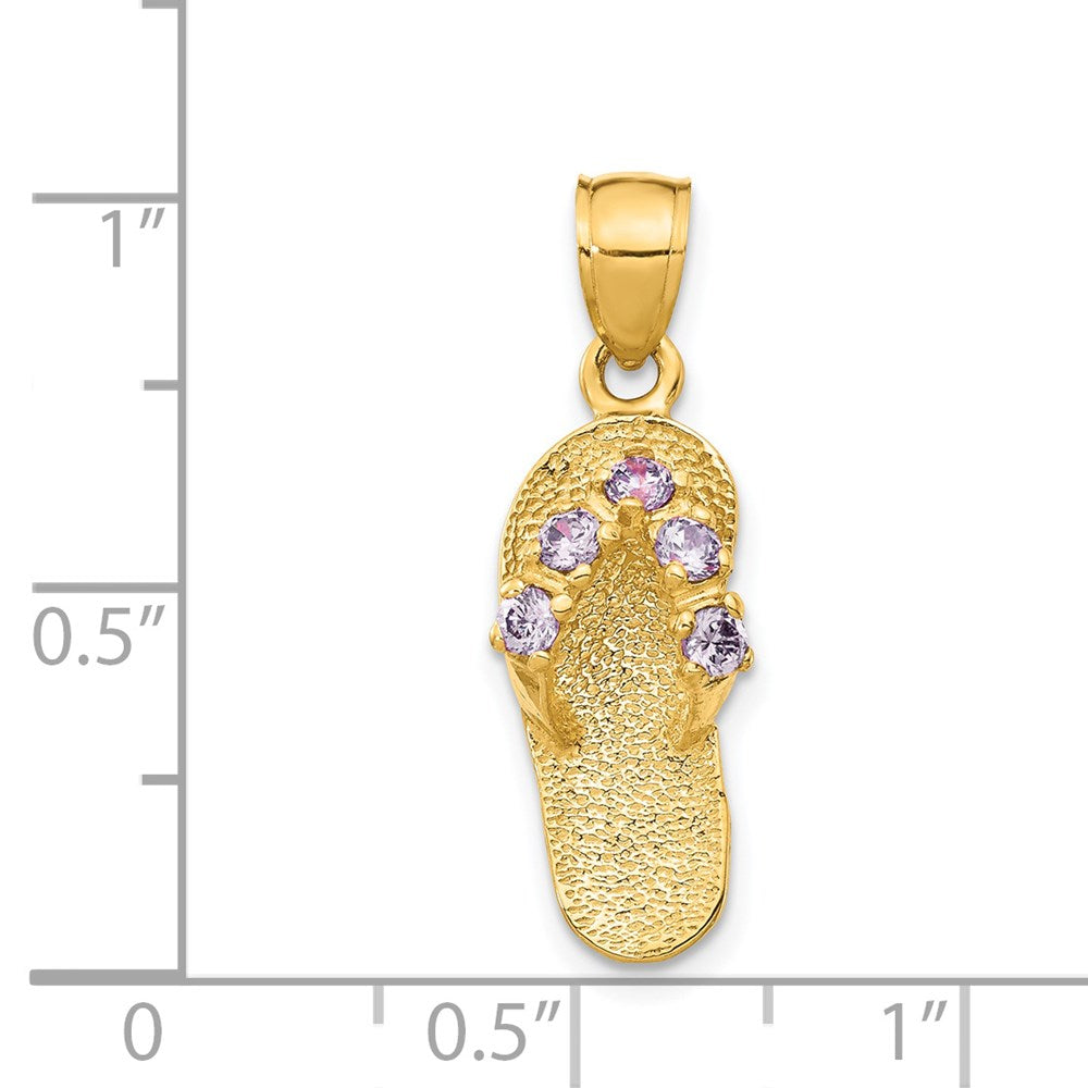 14K Gelbgold 3D Februar/Zirkonia-Geburtsstein-Flip-Flop-Anhänger