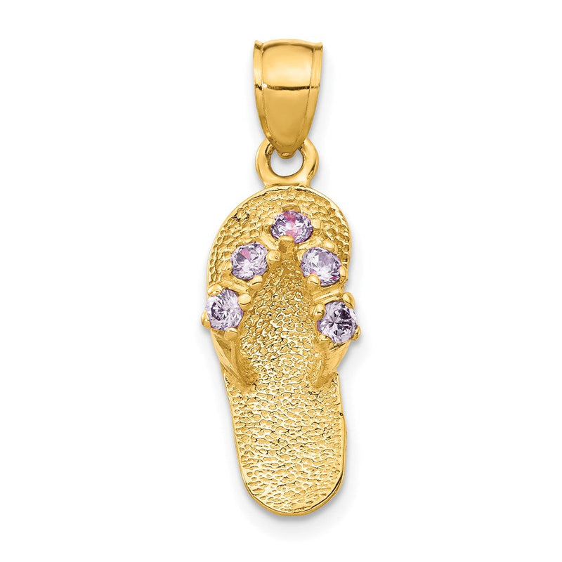 14K Gelbgold 3D Februar/Zirkonia-Geburtsstein-Flip-Flop-Anhänger