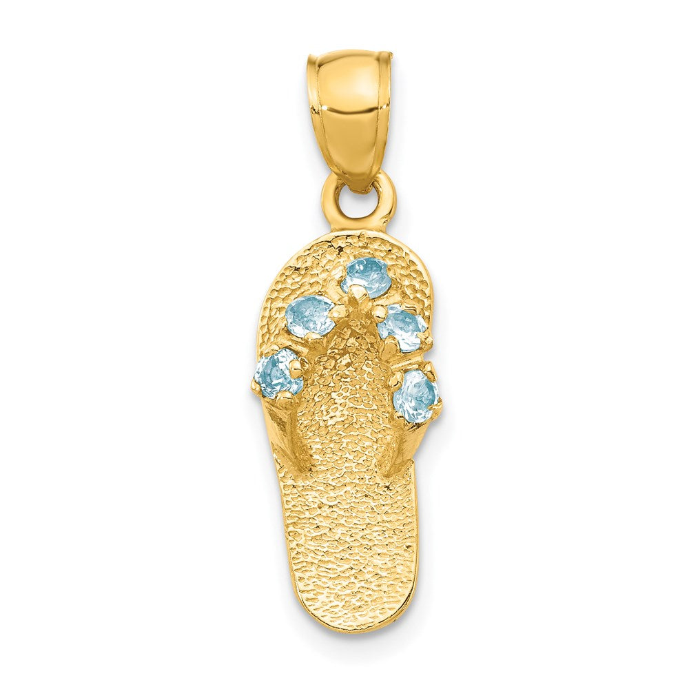 14K Gelbgold 3D-Flip-Flop-Anhänger mit März-Geburtsstein aus Zirkonia