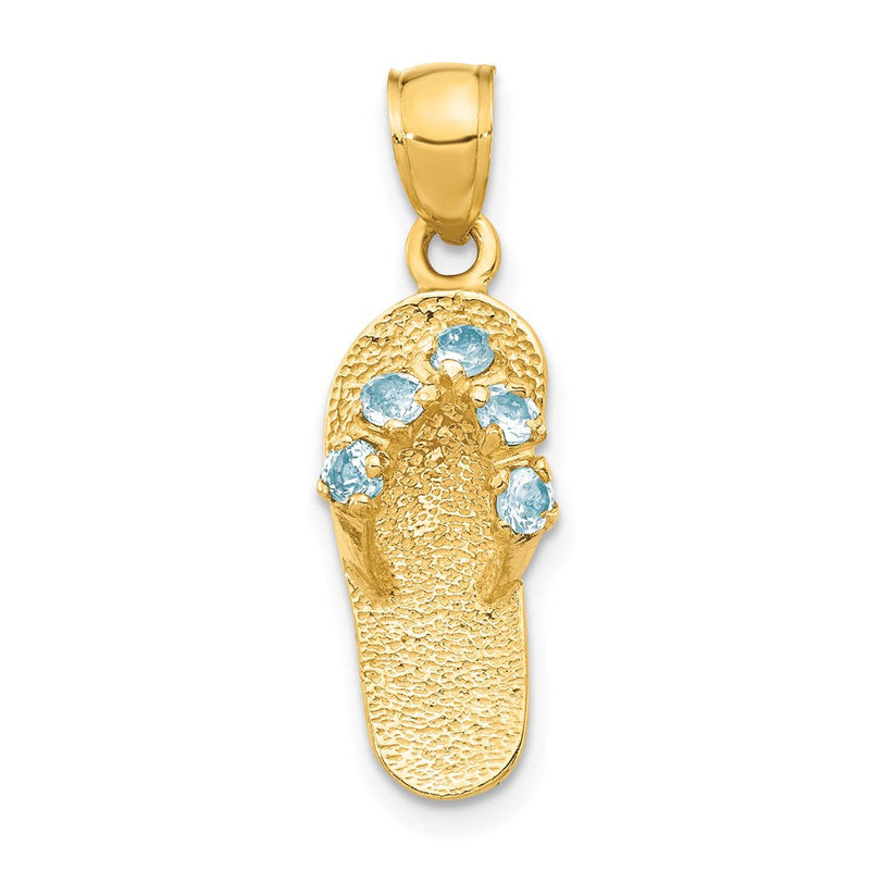 14K Gelbgold 3D-Flip-Flop-Anhänger mit März-Geburtsstein aus Zirkonia