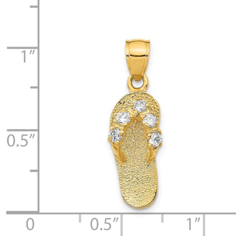 14K Gelbgold 3D-Flipflop-Anhänger mit April-Geburtsstein/Zirkonia