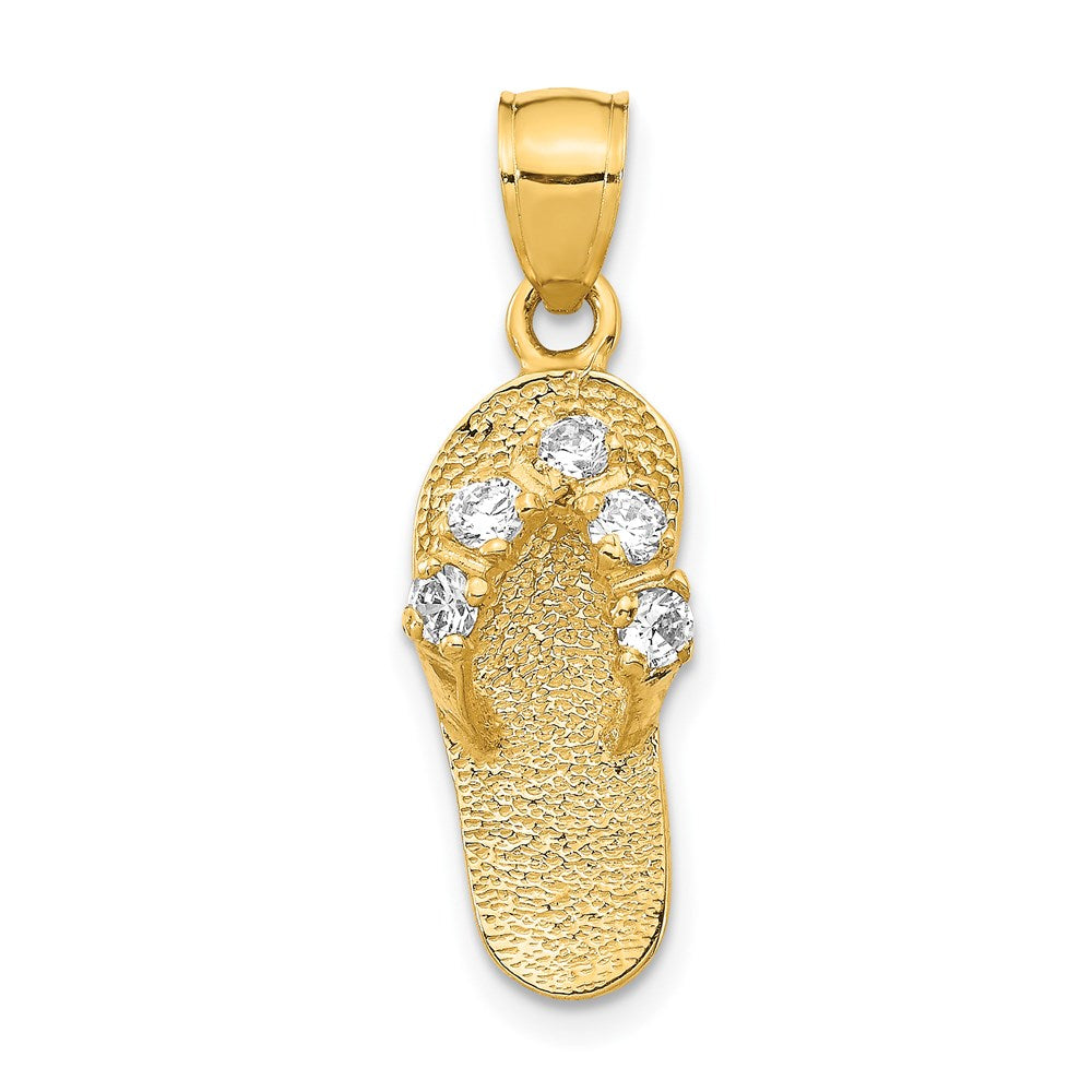 14K Gelbgold 3D-Flipflop-Anhänger mit April-Geburtsstein/Zirkonia