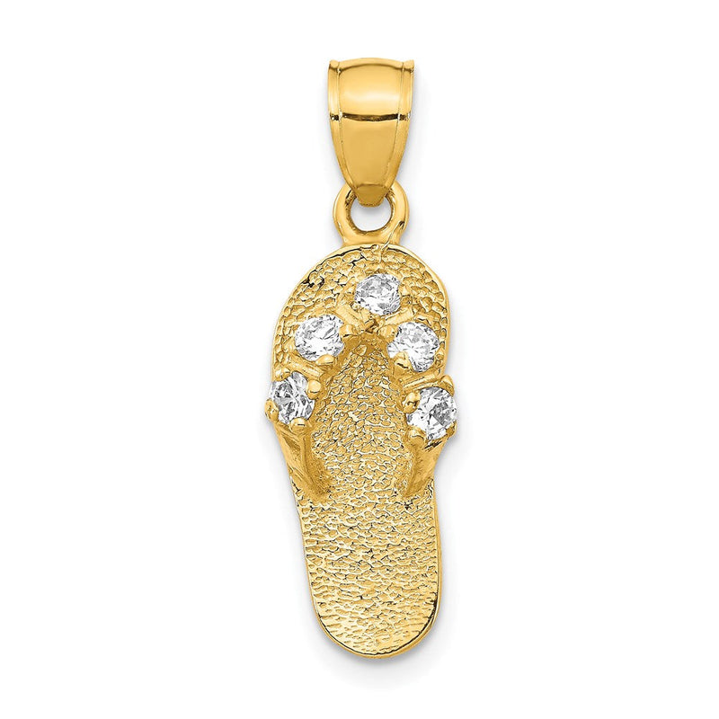 14K Gelbgold 3D-Flipflop-Anhänger mit April-Geburtsstein/Zirkonia