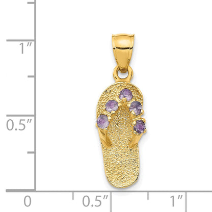3D-Flip-Flop-Anhänger aus 14K Gelbgold mit Juni-Geburtsstein/Zirkonia