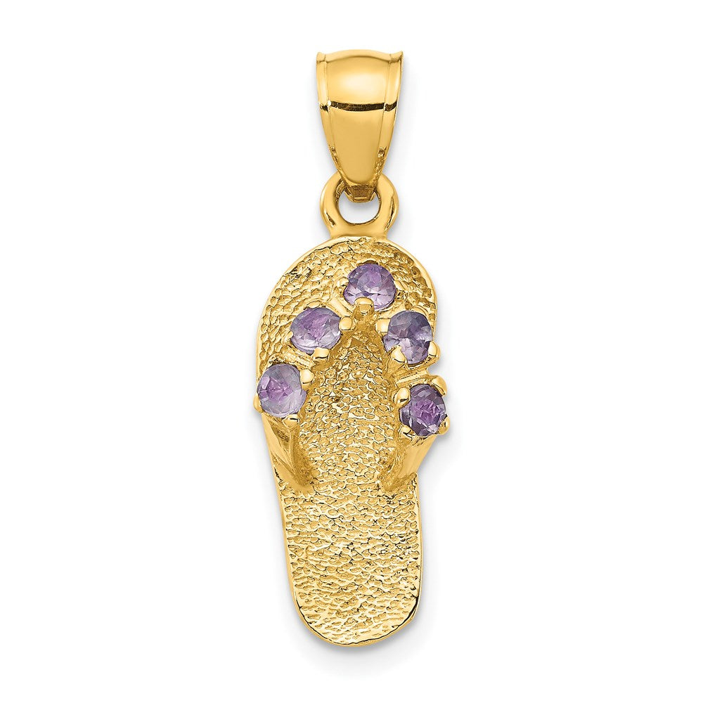 3D-Flip-Flop-Anhänger aus 14K Gelbgold mit Juni-Geburtsstein/Zirkonia