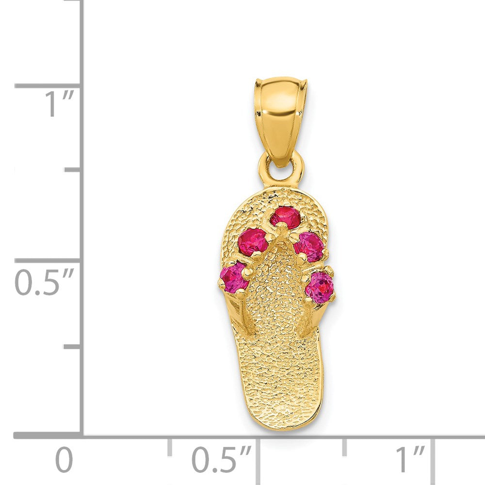 14K Gelbgold 3D Juli-/Zirkonia-Geburtsstein-Flip-Flop-Anhänger