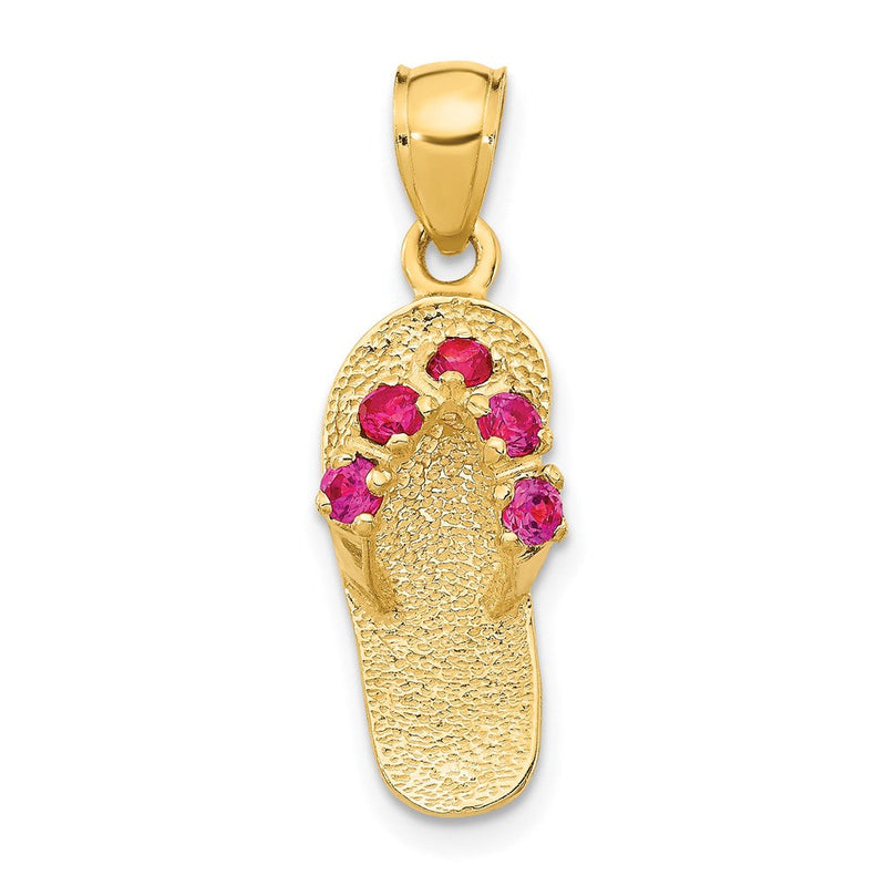 14K Gelbgold 3D Juli-/Zirkonia-Geburtsstein-Flip-Flop-Anhänger