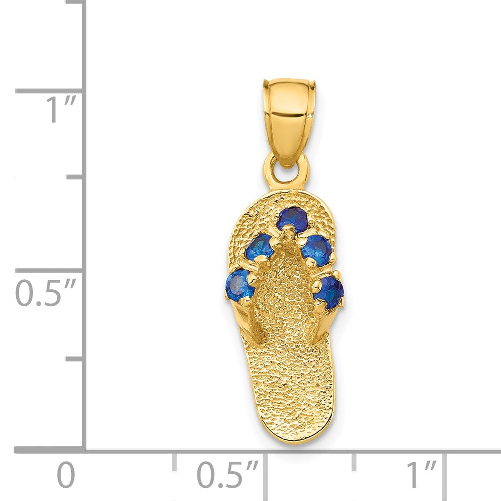 14K Gelbgold 3D-Flip-Flop-Anhänger mit September-Geburtsstein/Zirkonia