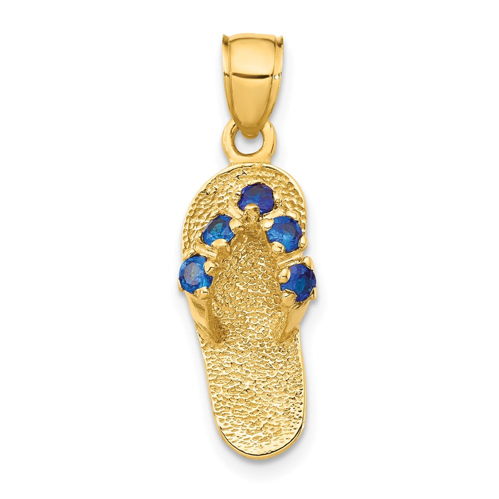 14K Gelbgold 3D-Flip-Flop-Anhänger mit September-Geburtsstein/Zirkonia