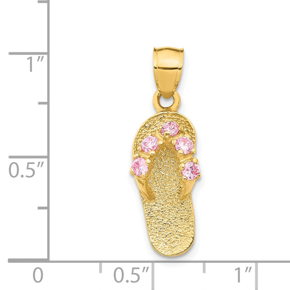 14K Gelbgold 3D-Flip-Flop-Anhänger mit Oktober-Geburtsstein aus Zirkonia