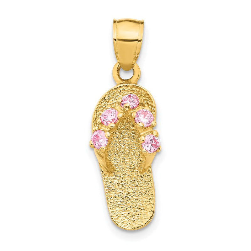 14K Gelbgold 3D-Flip-Flop-Anhänger mit Oktober-Geburtsstein aus Zirkonia