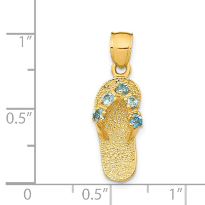 14K Gelbgold 3D-Dezember-Geburtsstein-Zirkonia-Flip-Flop-Anhänger