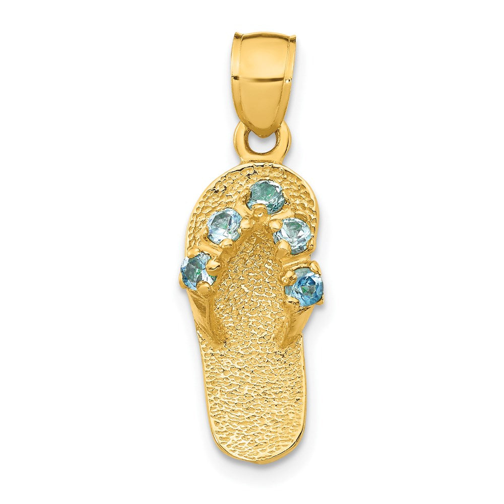 14K Gelbgold 3D-Dezember-Geburtsstein-Zirkonia-Flip-Flop-Anhänger
