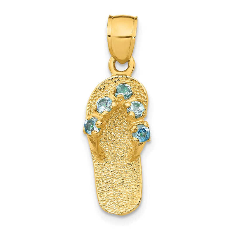 14K Gelbgold 3D-Dezember-Geburtsstein-Zirkonia-Flip-Flop-Anhänger