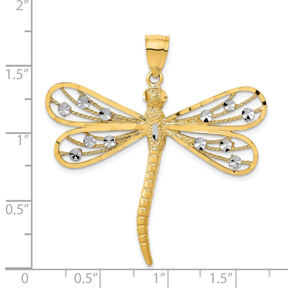 14K Gelb- und Rhodiumgold mit Rhodium, diamantgeschliffener Filigran-Libellen-Anhänger