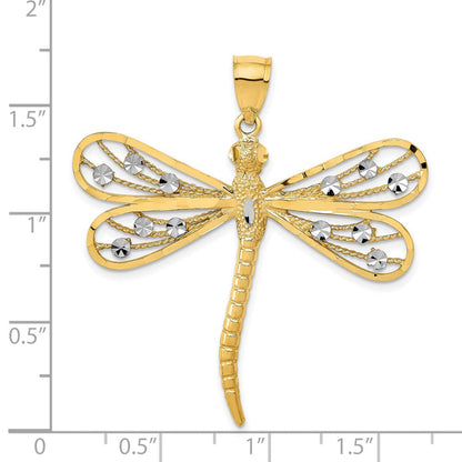 14K Gelb- und Rhodiumgold mit Rhodium, diamantgeschliffener Filigran-Libellen-Anhänger