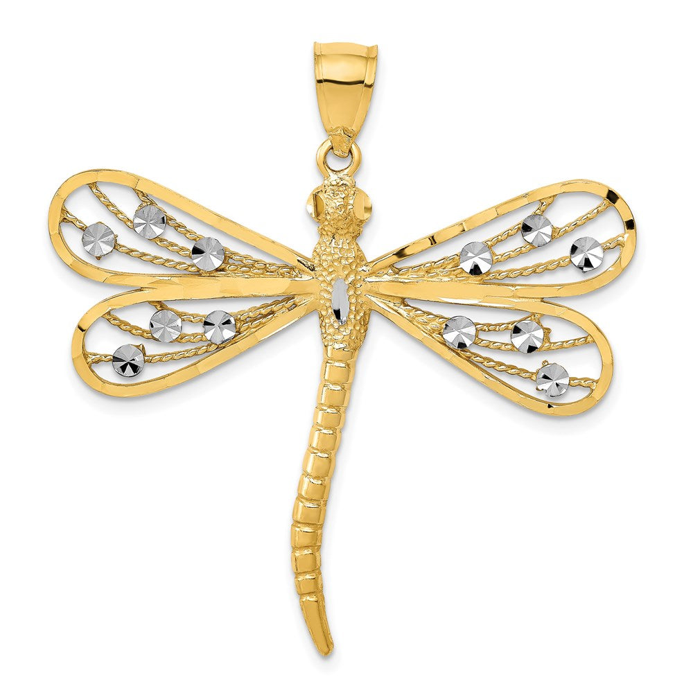 14K Gelb- und Rhodiumgold mit Rhodium, diamantgeschliffener Filigran-Libellen-Anhänger