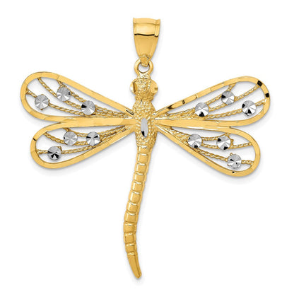 14K Gelb- und Rhodiumgold mit Rhodium, diamantgeschliffener Filigran-Libellen-Anhänger