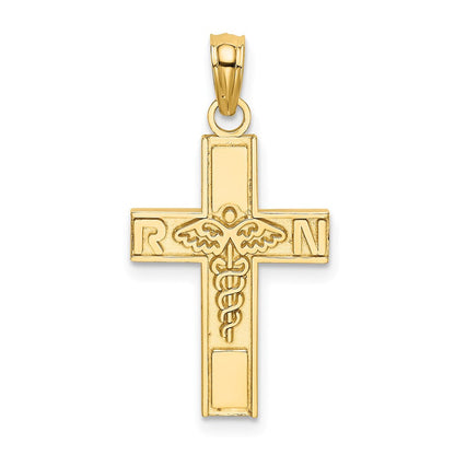 14K Gelbgold Rn Caduceus Kreuz Charm