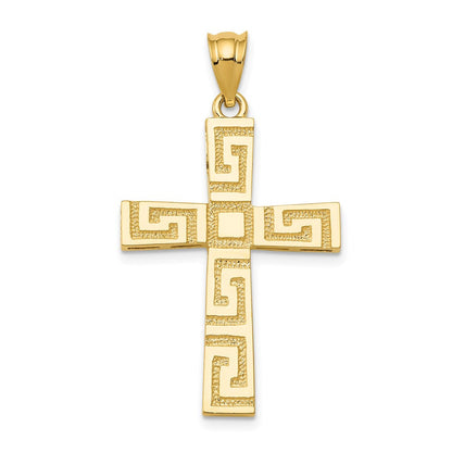 Kreuzanhänger mit Mäandermuster aus 14K Gelbgold