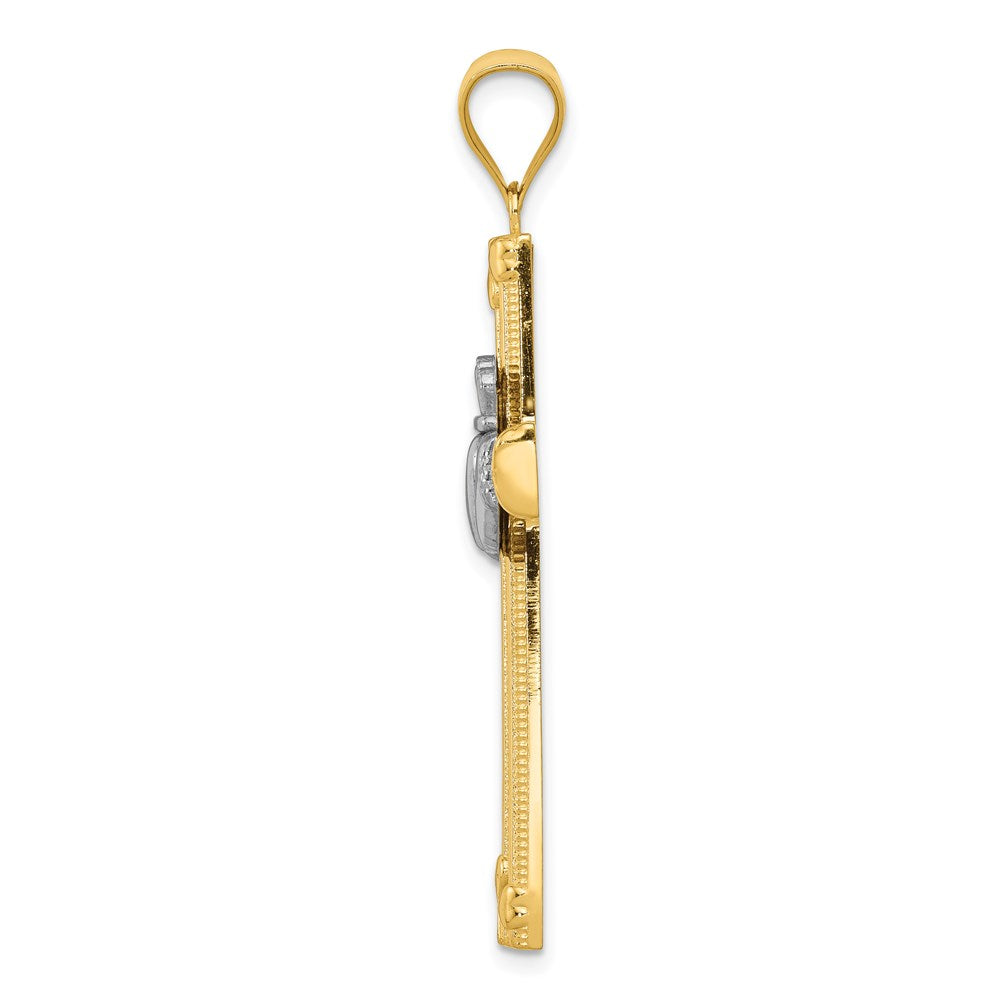 14K Bicolor-Gold Claddagh-Kreuz-Anhänger