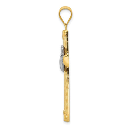 14K Bicolor-Gold Claddagh-Kreuz-Anhänger