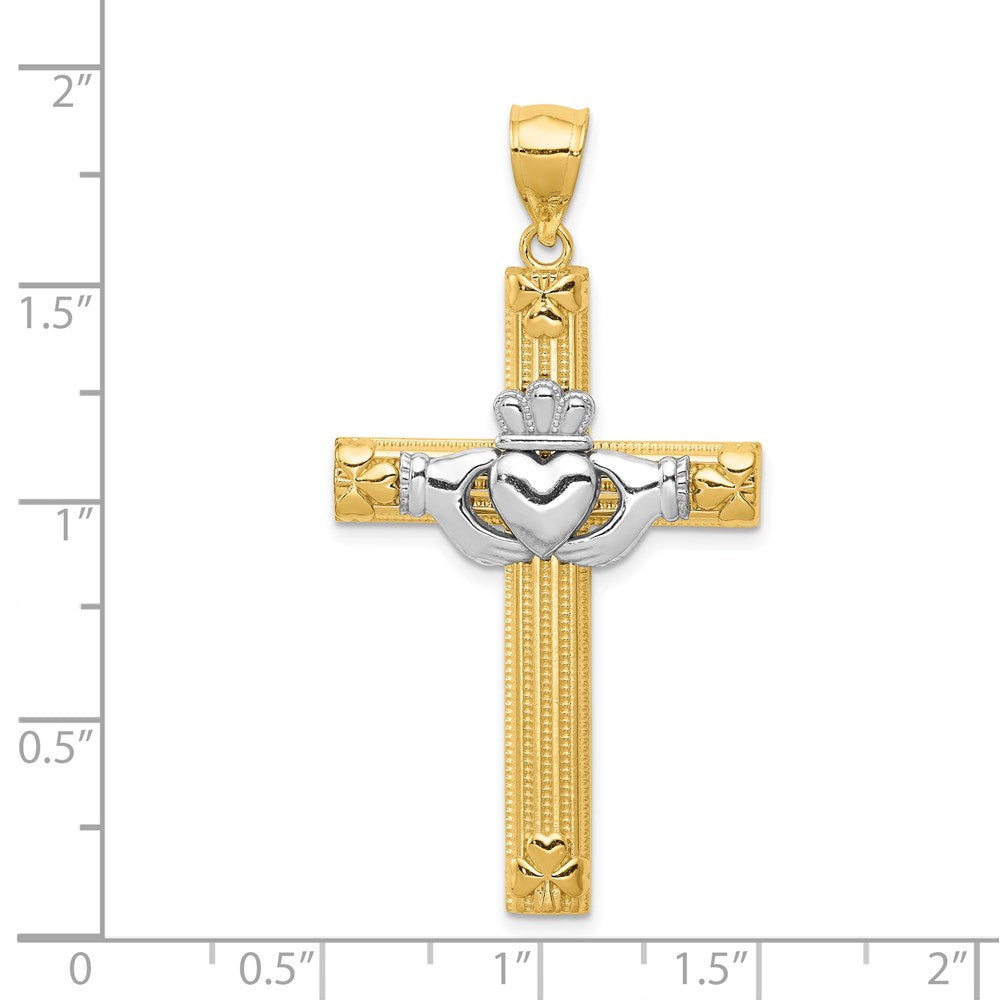 14K Bicolor-Gold Claddagh-Kreuz-Anhänger