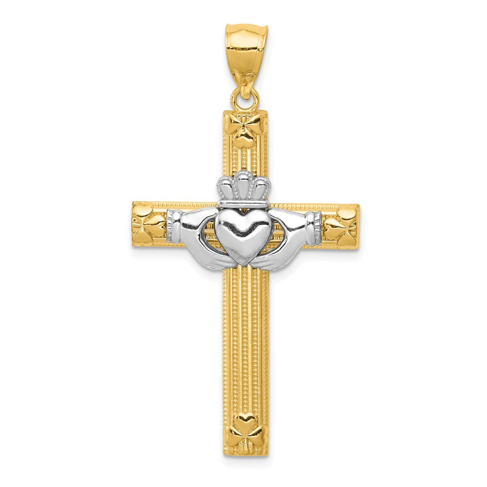 14K Bicolor-Gold Claddagh-Kreuz-Anhänger