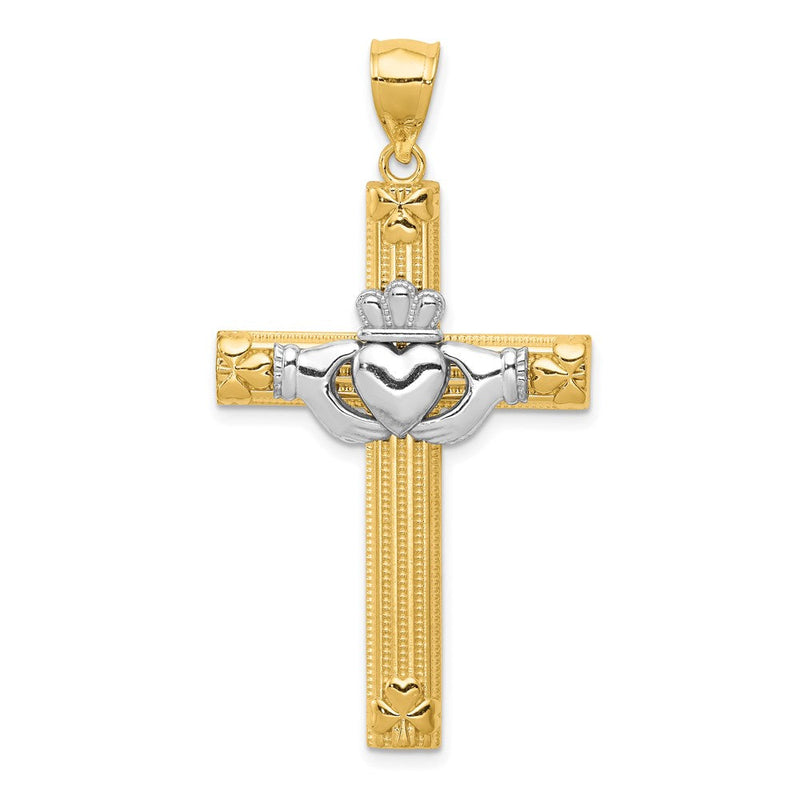 14K Bicolor-Gold Claddagh-Kreuz-Anhänger