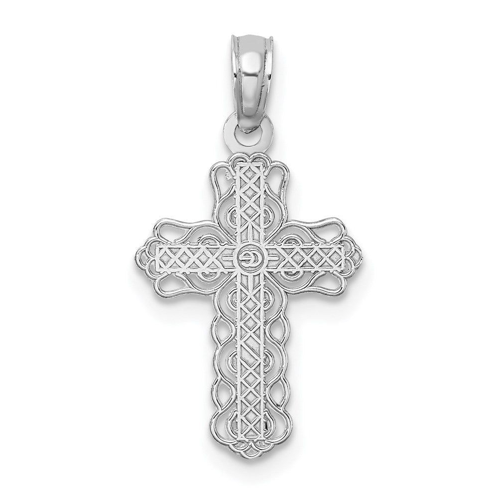 14K Weißgold mit Lace Zierde und Poliert Mittig Kreuz Charm
