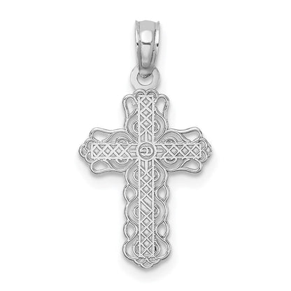 14K Weißgold mit Lace Zierde und Poliert Mittig Kreuz Charm